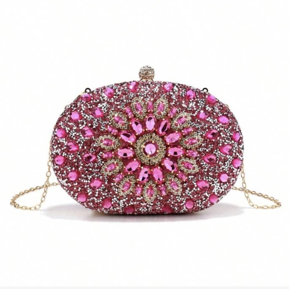 Pink Gemstone Evening Clutch/Crossbody - Picture 3 of 5